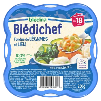 Assiettes Blédichef Bledina Fondue legume et lieu - 250g
