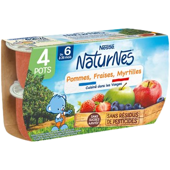 Purée de fruits Naturnes Pommes Fraises myrtilles 6 mois 4x130g