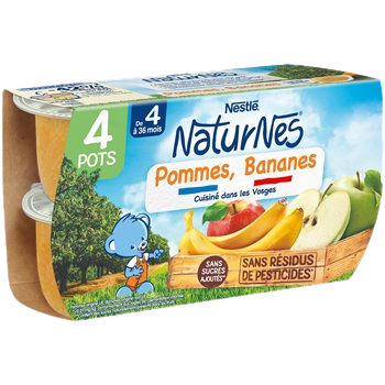 Purée de fruits Naturnes Pommes Bananes 4/6 mois 4x130g