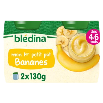 Compote bébé Blédina - 4/6 mois Bananes - 2x130g