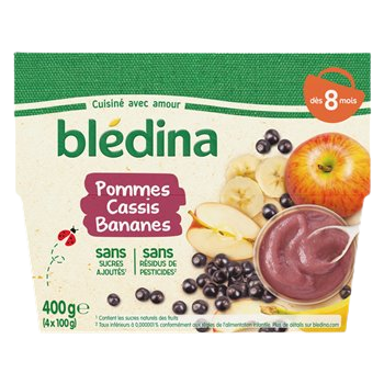 Blédina fruit puree - 8 months Apple blackcurrant Banana - 4x100g