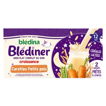 Blédina Blédîner lait carotte Petits pois 2x250ml dès 12 mois