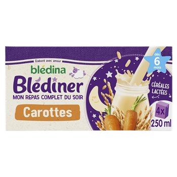 Blédina Blédîner Brique Lait  Carottes 4x250ml - Dès 6 mois