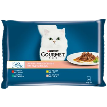 Sacchetto di pasto per gatti gourmet 4 varietà di filetti - 4x85g