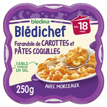 Plat bébé soir Blédichef 18mois Pâtes carotte - 250g