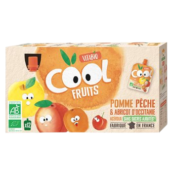 Compote Cool Fruits bio Vitabio Pomme Pêche Abricot -12x90g