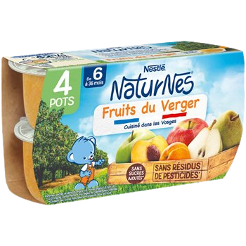 Purée de fruits Naturnes Fruits verger Dès 6 mois 4x130g