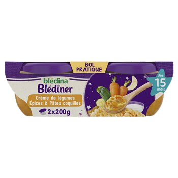 Plat bébé soir Blédiner 15 mois pâtes crème légumes - 2x200g