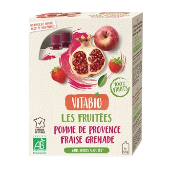 Gourde 100% fruits bio Vitabio Pomme Fraise Grenade - 4x120g