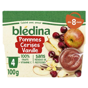 Blédina fruit puree - 8 months Apple Cherries Vanilla - 4x100g