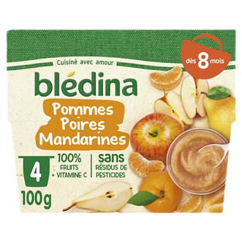 Purée de fruit Blédina - 8 mois Pomme poire mandarine - 4x100g