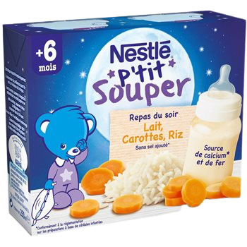 Repas du soir Nestlé - 6 mois Carottes Riz - 2x250ml