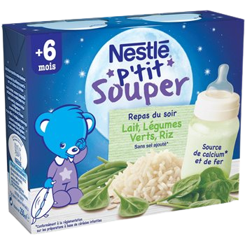Repas du soir 4/6 mois Nestlé Riz légumes verts - 2x250ml